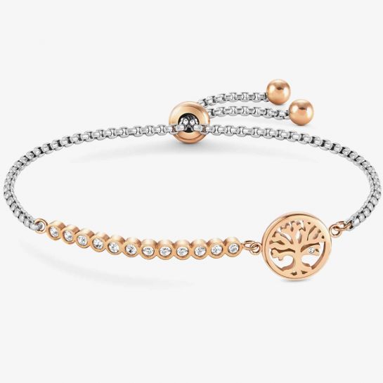 Nomination Milleluci Rose Gold Finish Tree Life Pave Half Bangle Toggle Bracelet 028004017