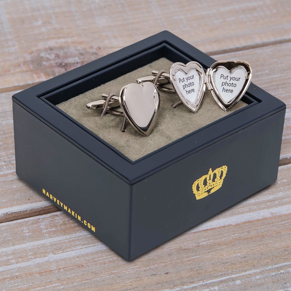 Unusual Silver Plated Heart Locket Cufflinks