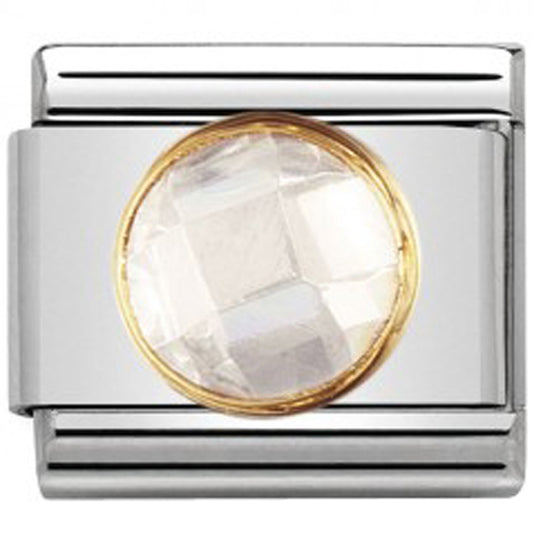 Nomination  Gold Round White CZ Stone Charm Link 03050312