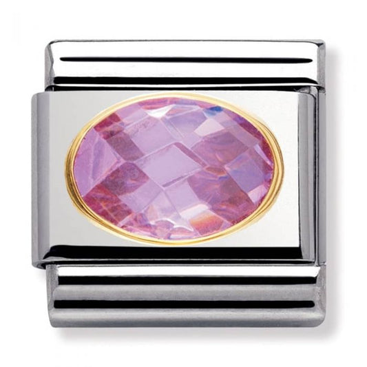 Nomination Classic Gold Oval Pink CZ Stone Charm Link 030601003
