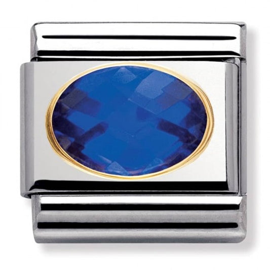 Nomination Classic Gold Oval Blue CZ Stone Charm Link 030601007