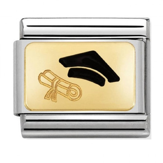 Nomination Gold Black Graduation Hat Scroll Charm Link 03028427