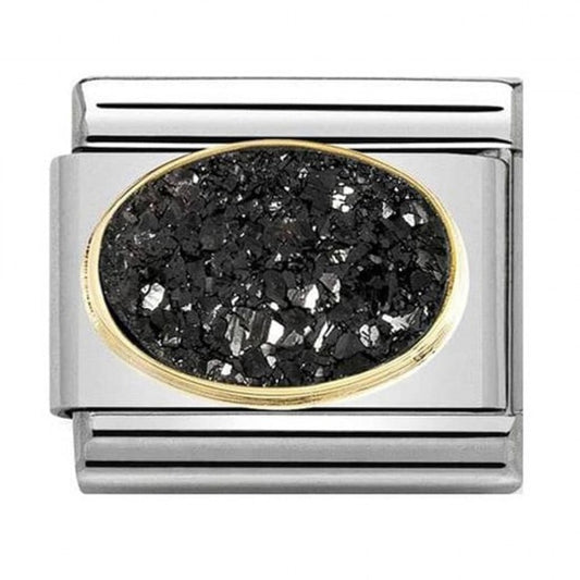 Nomination  Gold Oval Agate Drusie Black Stone Charm Link 03051805