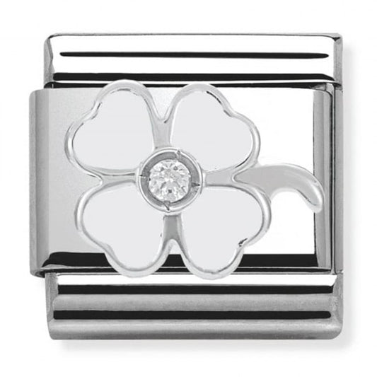 Nomination Silver White Four Leaf Clover Good Luck Charm Link  33030514