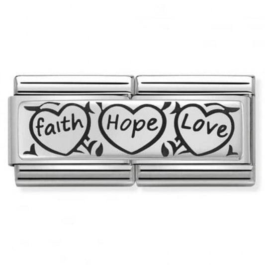 Nomination Silver Double Faith Love Hope Heart Charm  33071011