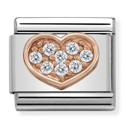 Nomination Classic Rose Gold CZ Heart Love Charm Link 43030213