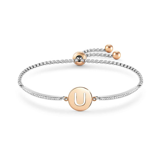Nomination Milleluci Two Tone Initial U Pave Half Bangle Toggle Bracelet 028007021