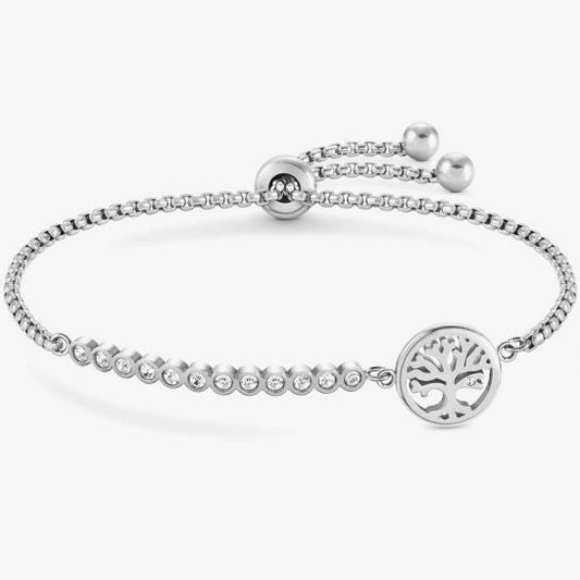 Nomination Milleluci Stainless Steel Tree Life Pave Half Bangle Toggle Bracelet 028008017