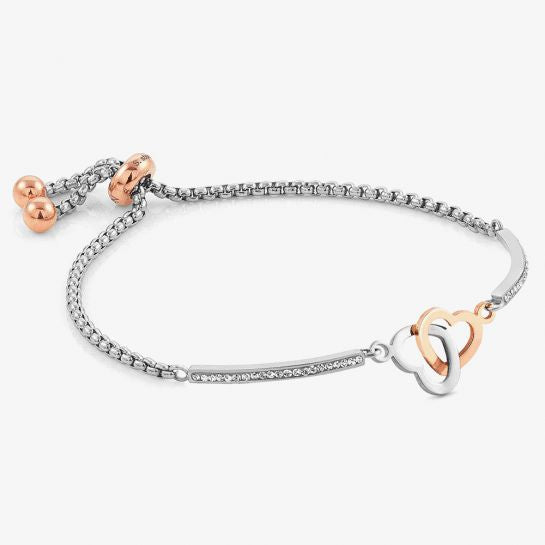 Nomination Milleluci Stainless Steel And Rose Gold Heart Pave Half Bangle Toggle Bracelet 028004051