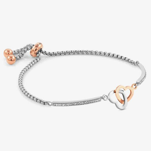 Nomination Milleluci Stainless Steel And Rose Gold Heart Pave Half Bangle Toggle Bracelet 028004051