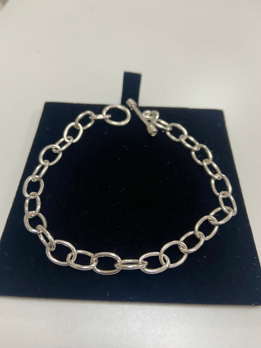 Silver Bracelet Hand Made Simple Oval Bracelet
