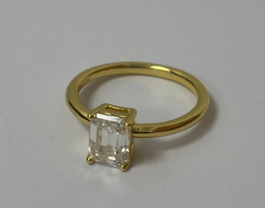 Gold Plated Rectangle Cut Moissanite Ring
