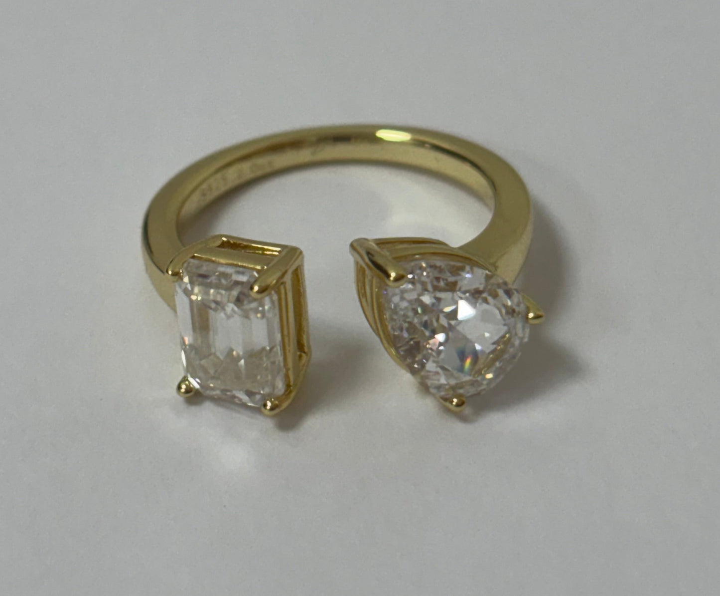 Gold Plated Square and Teardrop Cut Moissanite Ring