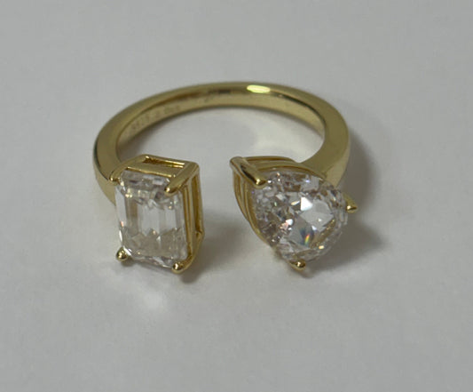 Gold Plated Square and Teardrop Cut Moissanite Ring