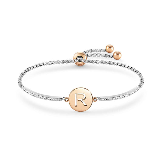 Nomination Milleluci Two Tone Initial R Pave Half Bangle Toggle Bracelet 028007018