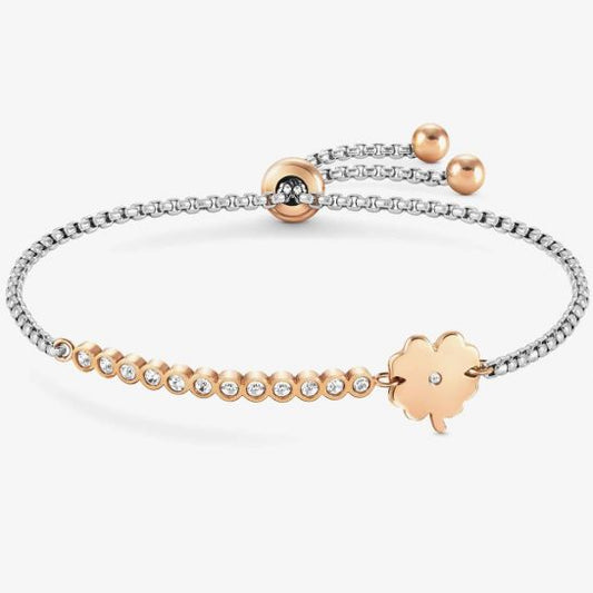 Nomination Milleluci Rose Gold Finish Clover Pave Half Bangle Toggle Bracelet 028004006