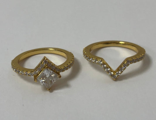 Gold Plated Wishbone Moissanite Ring with Square Cut Moissanite Ring