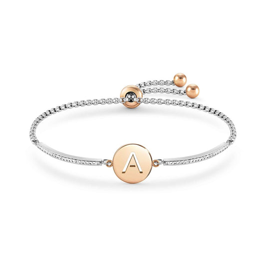 Nomination Milleluci Two Tone Initial A Pave Half Bangle Toggle Bracelet 028007001