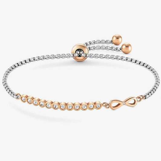 Nomination Milleluci Rose Gold Finish Infinity Pave Half Bangle Toggle Bracelet 02800424