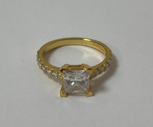 Gold Plated Square Cut Moissanite Ring