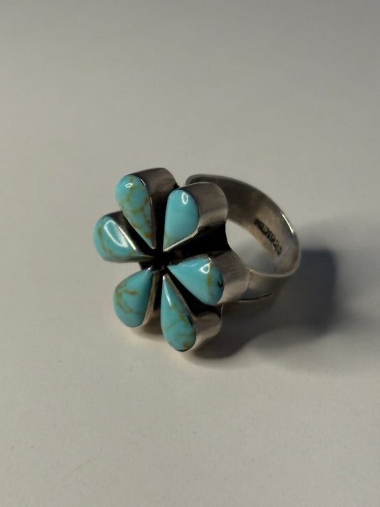 Sterling Silver and Aqua Flower Shaped Ring