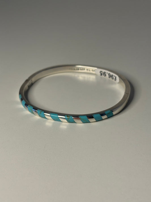 Sterling Silver with Diagonal Aqua Bangle