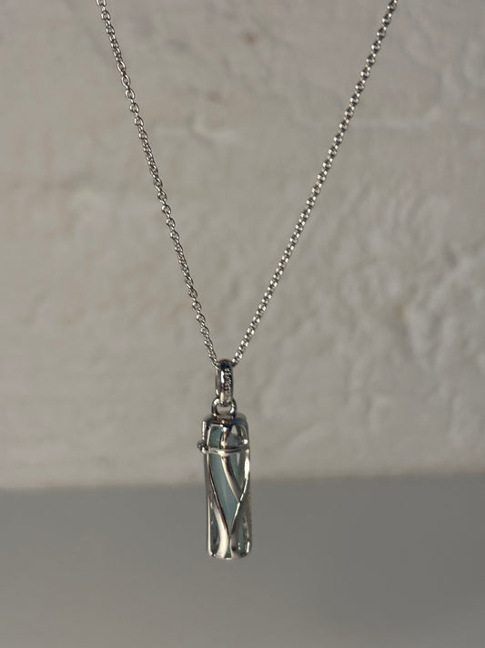 Sterling Silver and Aqua Crystal Pendant Thin Chain Necklace