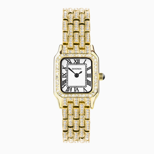Sekonda Monica Ladies Watch with Gold Alloy Case & Full Stone Set Bracelet 40661