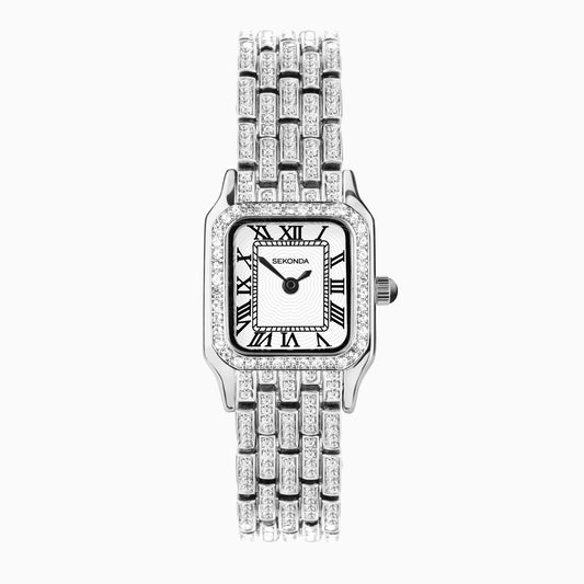 Sekonda Monica Ladies Watch with Silver Alloy Case & Full Stone Set Bracelet 40660