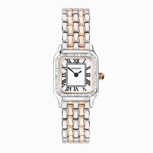 Sekonda Monica Ladies Watch with Rose Gold and Silver & Bracelet with Stone Set Bezel 40643