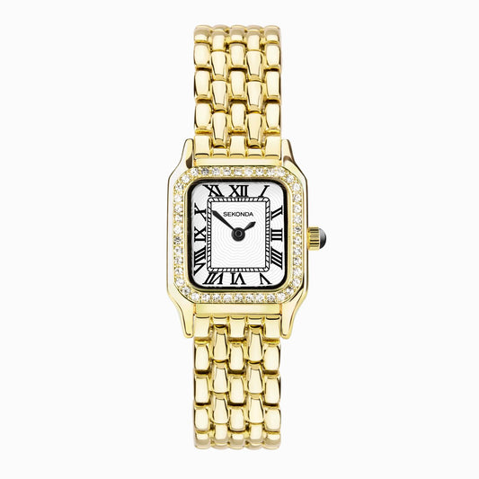 Sekonda Monica Ladies Watch with Gold Alloy Case & Bracelet with Stone Set Bezel 40642