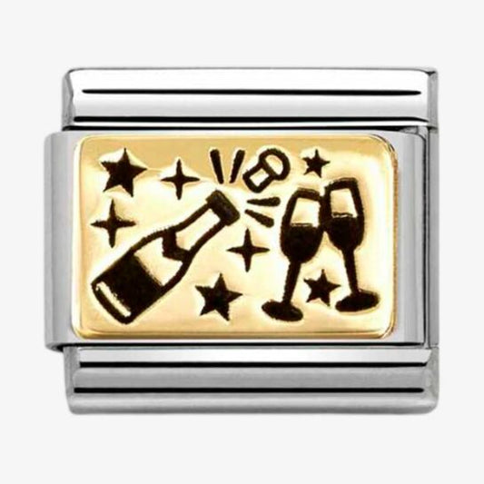 Nomination Classic Gold Champagne Glasses Charm Link 03016661