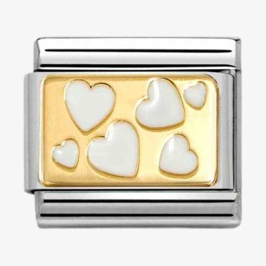Nomination Classic Gold White Hearts Plaque Charm Link 03028470