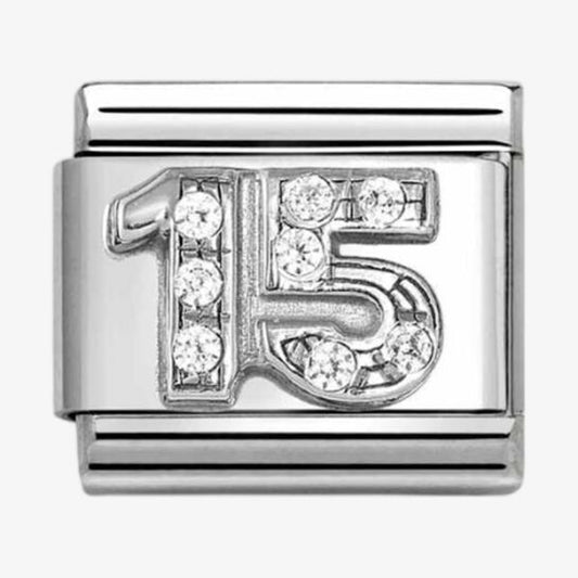 Nomination Classic Silver & CZ Number 15 Charm Link 33030449