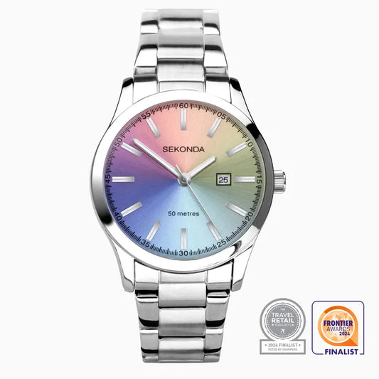 Sekonda Taylor Ladies Watch Silver Alloy Case & Stainless Steel Bracelet with Rainbow Dial 40534