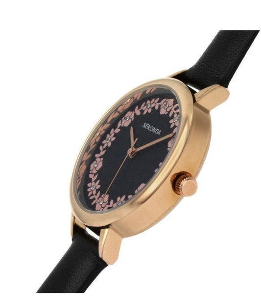 Sekonda Rose Gold Plated with Floral Face Ladies Watch 2818