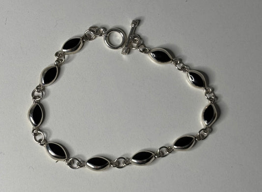 Sterling Silver Multiple Black Stone Bracelet