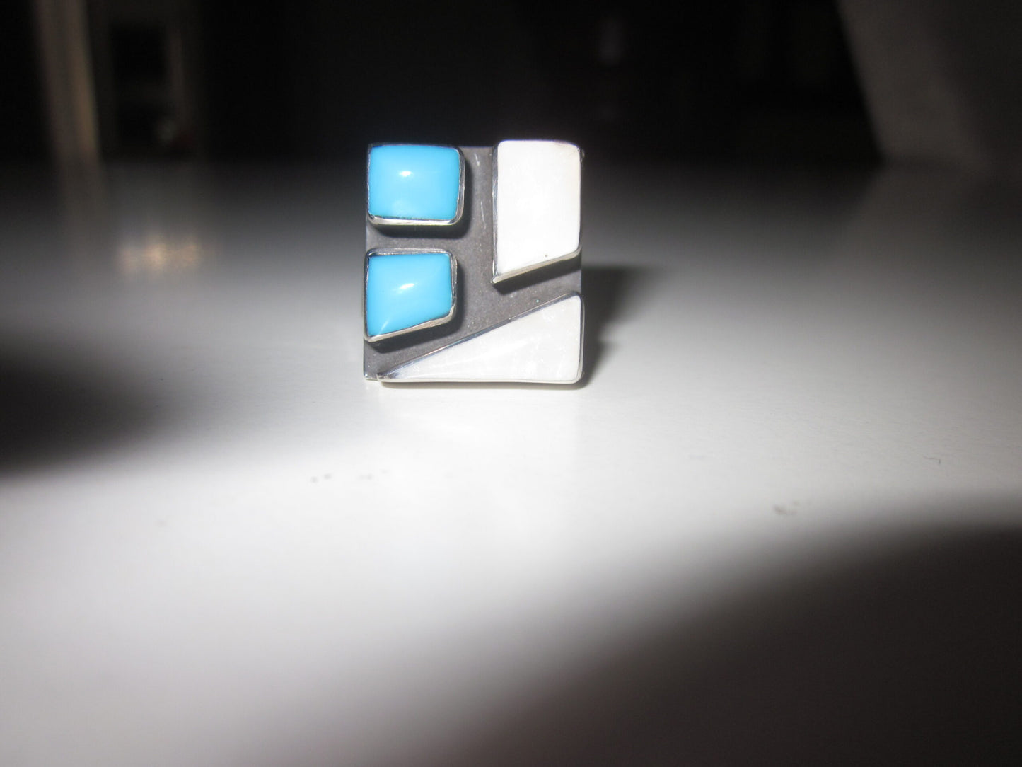 Sterling Silver Sea Blue and White Adjustable Puzzle Ring