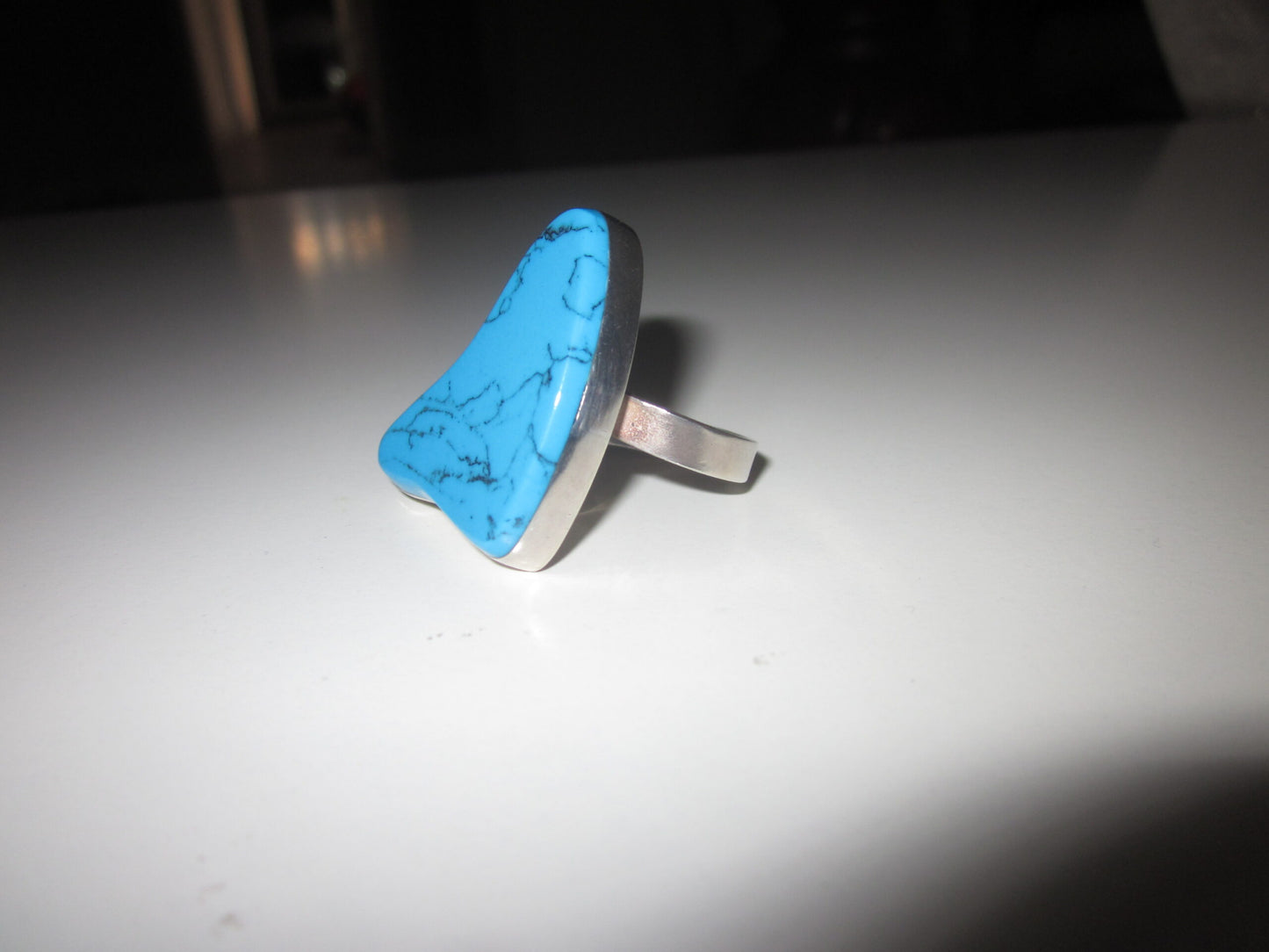 Sterling Silver Triangular Chunk of Turquoise Adjustable Ring