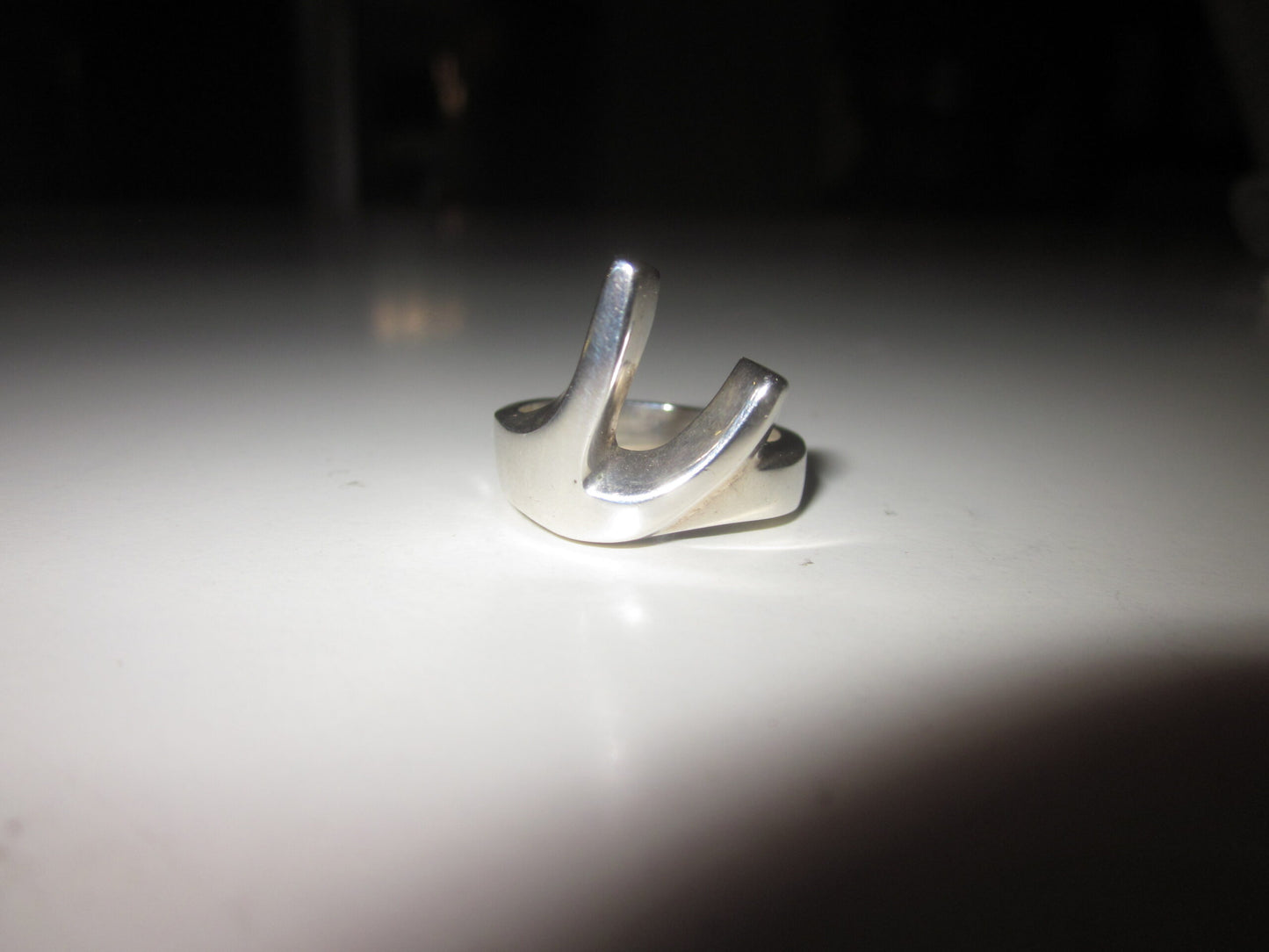 Sterling Silver Chunky Unusual V Ring Size N
