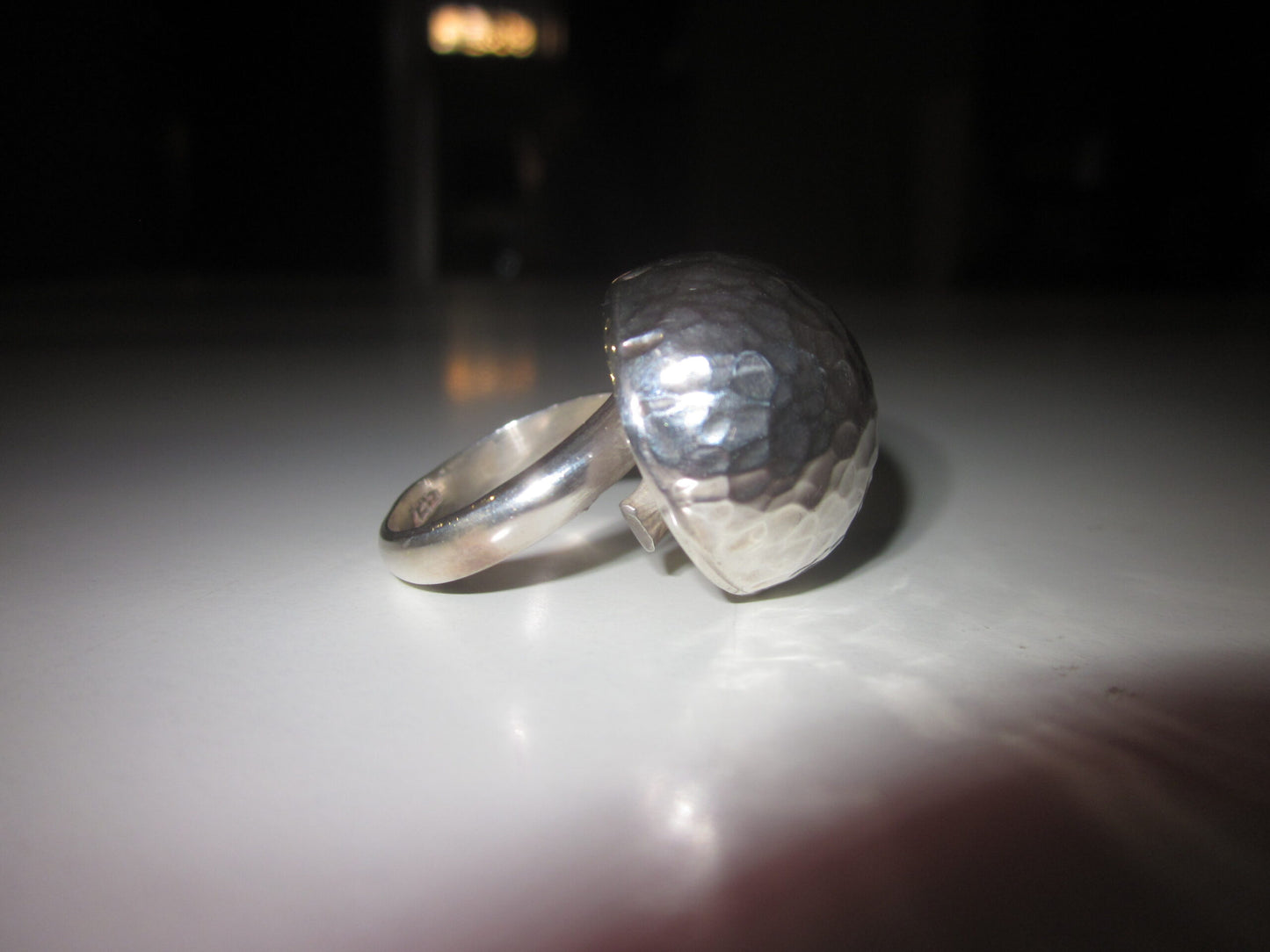 Sterling Silver Handmade Hammered Chunky Dome Adjustable Ring