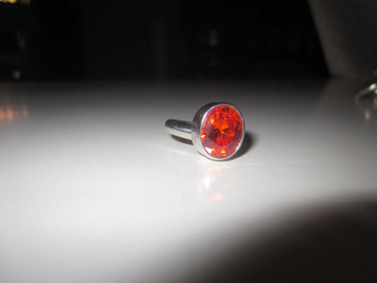 Sterling Silver Orange Oval CZ Adjustable Ring