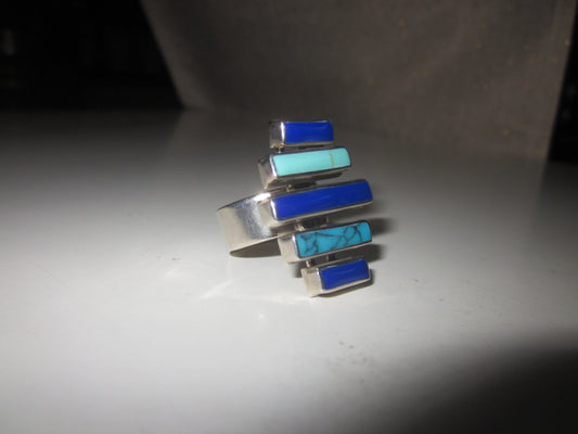 Sterling Silver Unusual Chunky Sky Navy Sea Blue Ring Size N