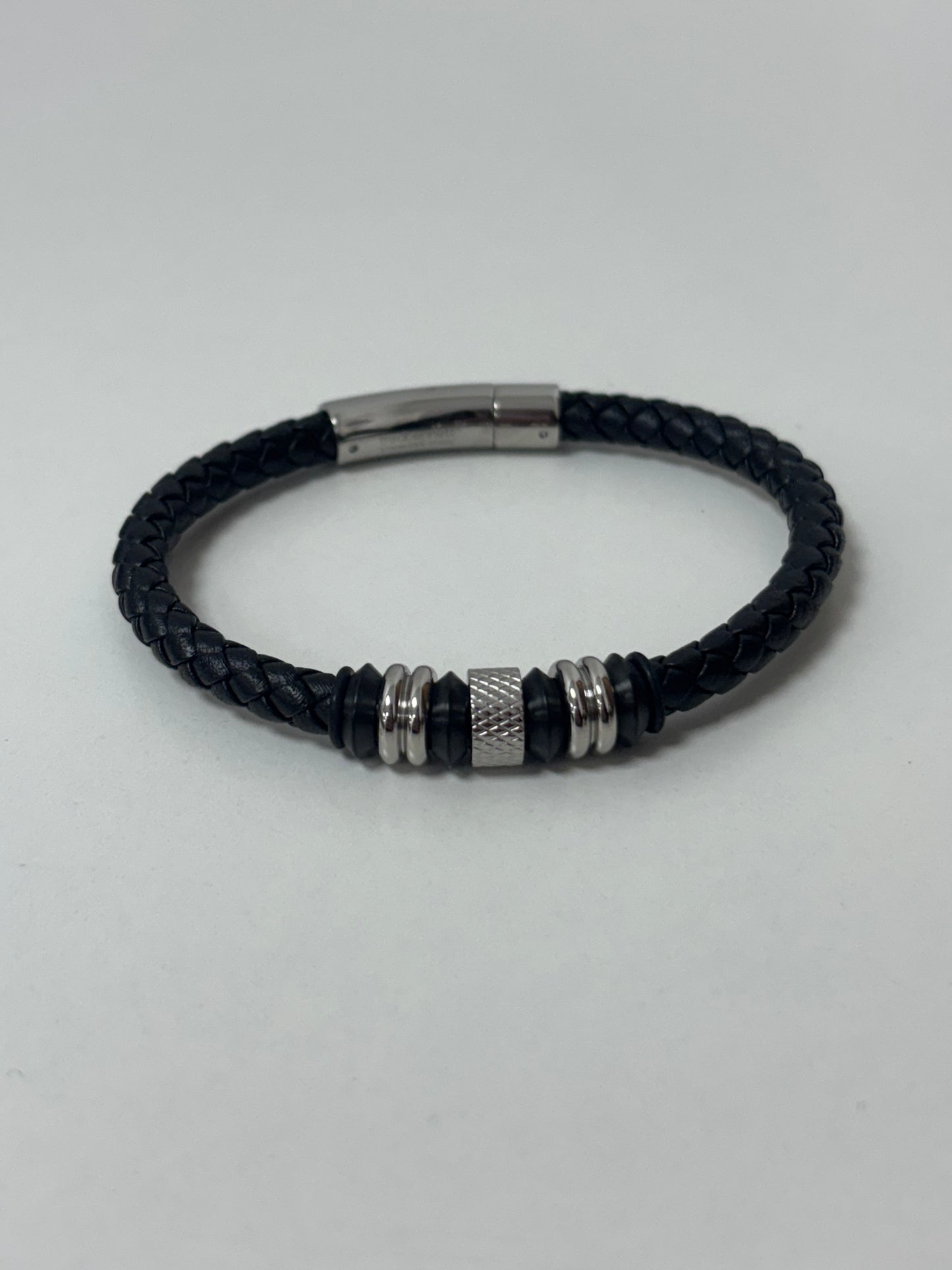 Fred Bennett Grey and Black Leather Bracelet