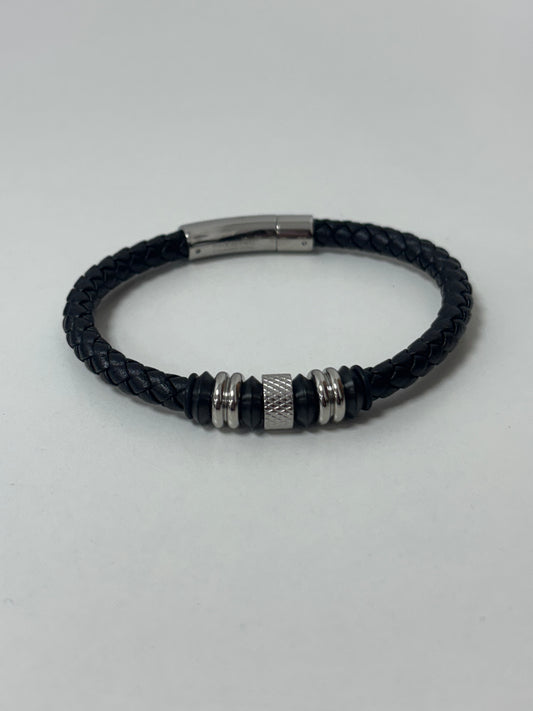 Fred Bennett Grey and Black Leather Bracelet