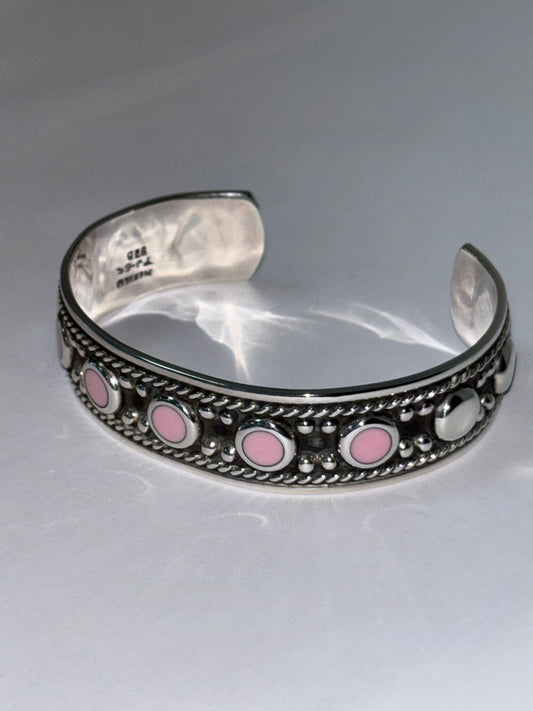 Open-Ended Silver & Pink Textured Bangle