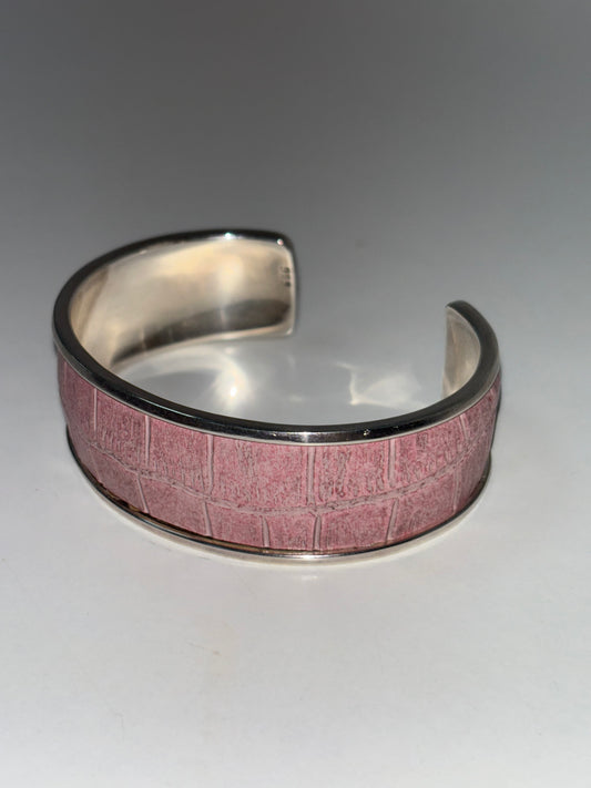 Open-Ended Silver & Pink Leather Bangle