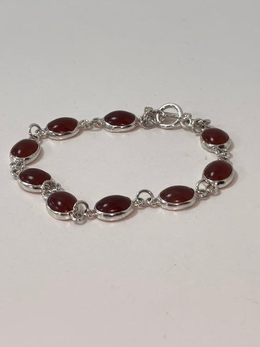 Silver & Brown Stone Chain Bracelet