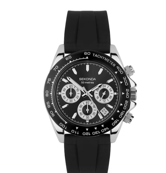 Sekonda Circuit Chronograph Black Rubber Strap Watch 30199