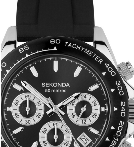 Sekonda Circuit Chronograph Black Rubber Strap Watch 30199